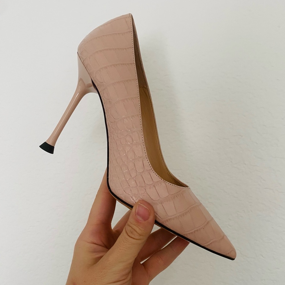 Bianca Di Elegant Italian Pink Croc-Embossed Leather Stiletto Heels Sz 37